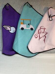 golf_towel_cart_ball_with_wings_lady_silhouette